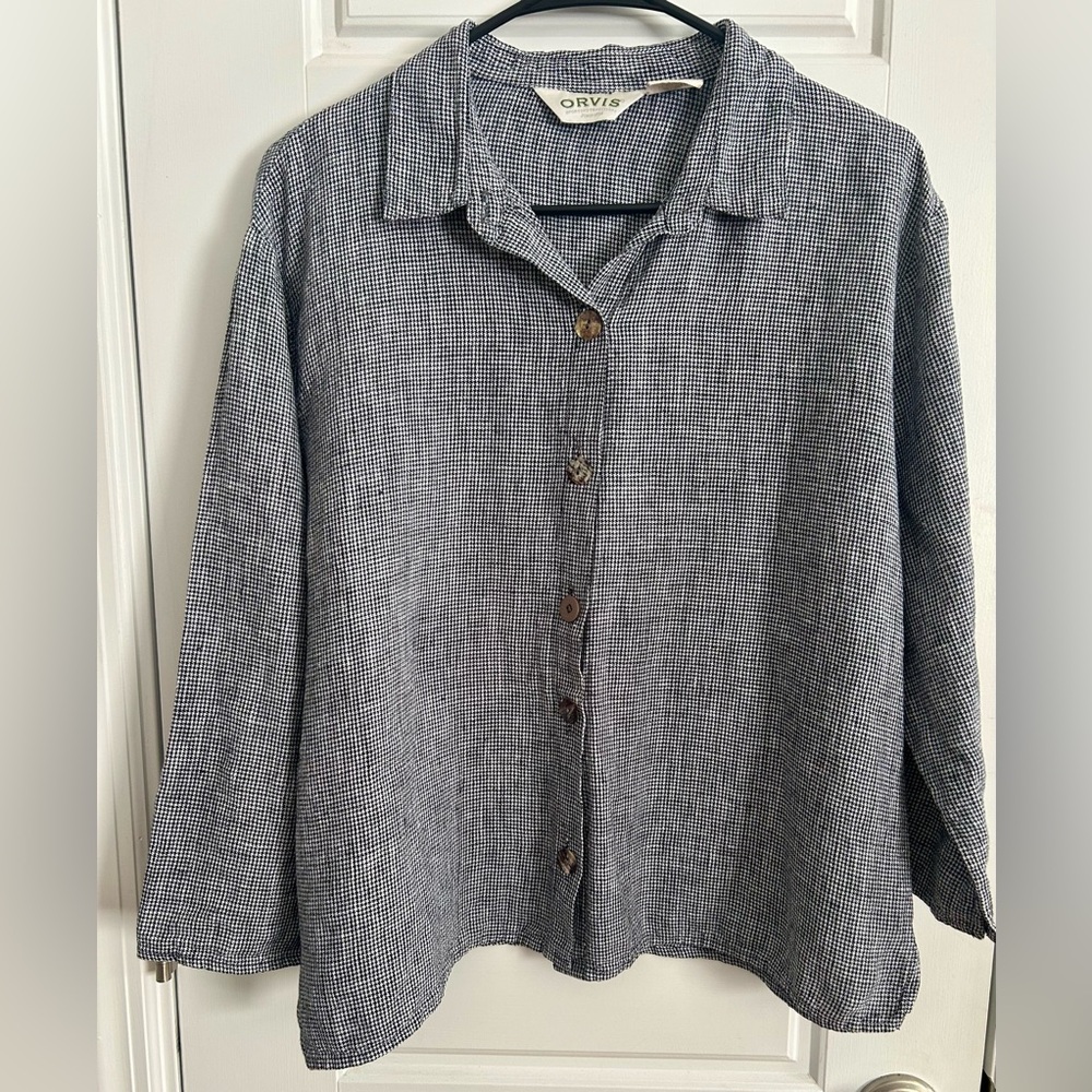 Vintage Orvis Sporting Traditions Black & White Houndstooth 100% Linen Blazer